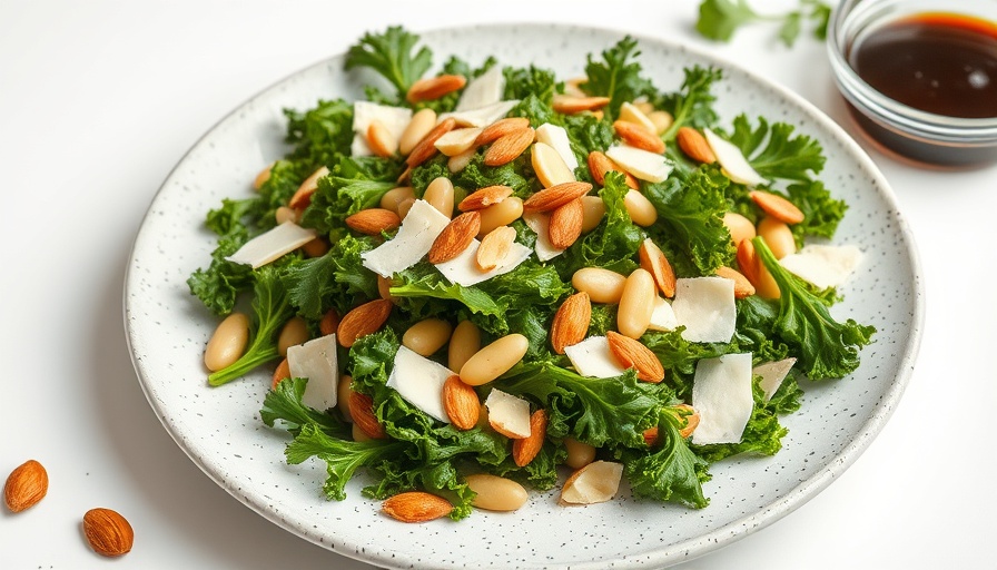 Fresh Butter Bean Lemon Kale Salad with cheese and almonds.