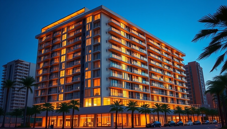 Modern Wynwood condo building at twilight partnered with Airbnb.