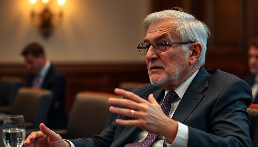 Older man in a suit discussing the Florida Rural Renaissance Plan in a formal setting