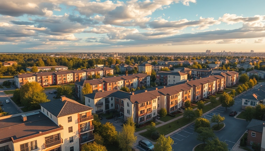 Aerial view of affordable housing in Hialeah with green spaces.