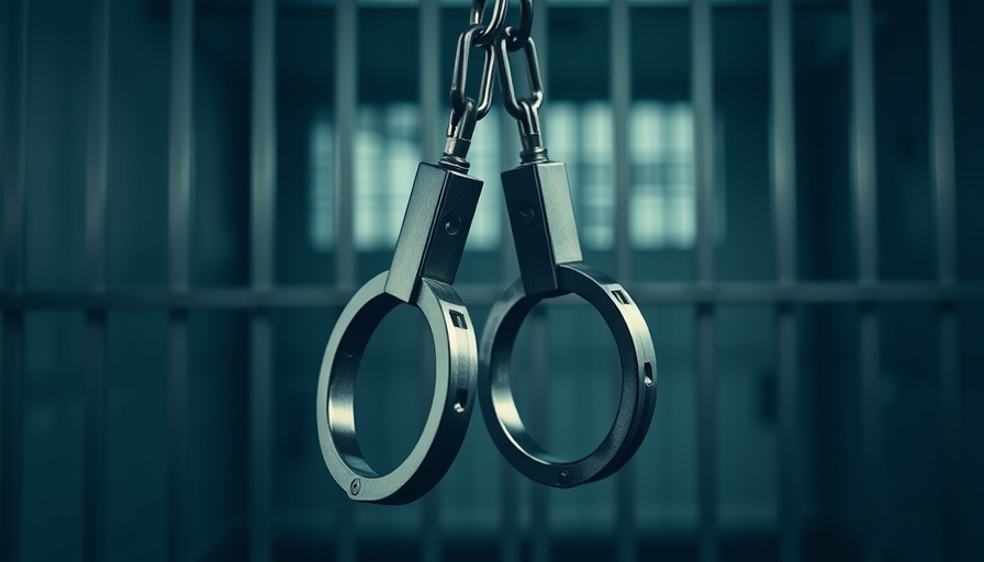 Symbolic handcuffs representing crime and justice in a jail setting.