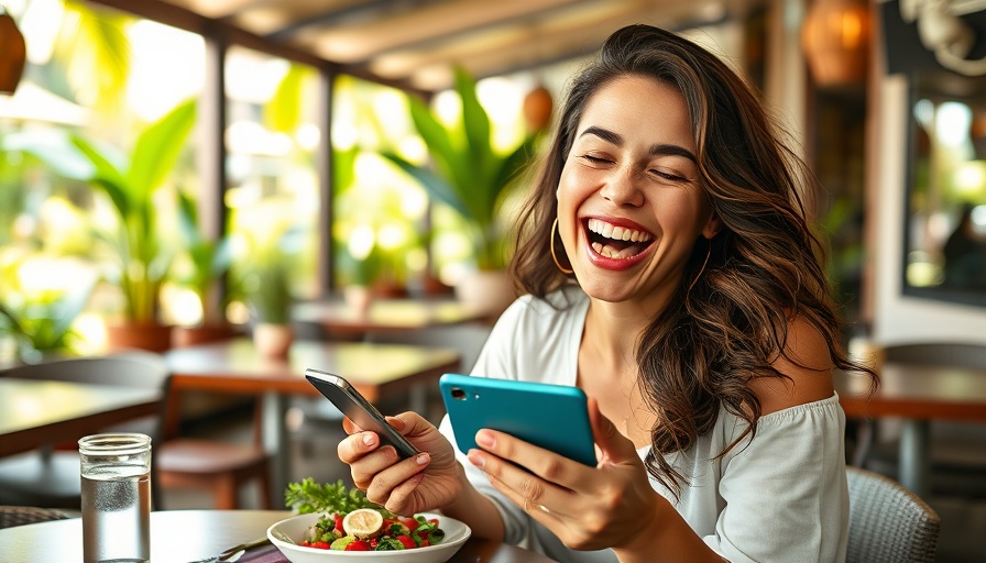 Woman enjoying outdoor dining, holding smartphone and credit card, Chase Sapphire Preferred return on investment scene.