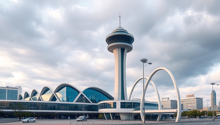 LAX metro station opening with iconic airport structures on a cloudy day.