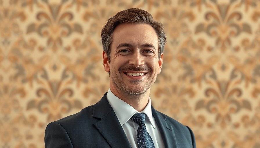 Professional portrait of a smiling man in business suit, AI in Healthcare Platform Approach.