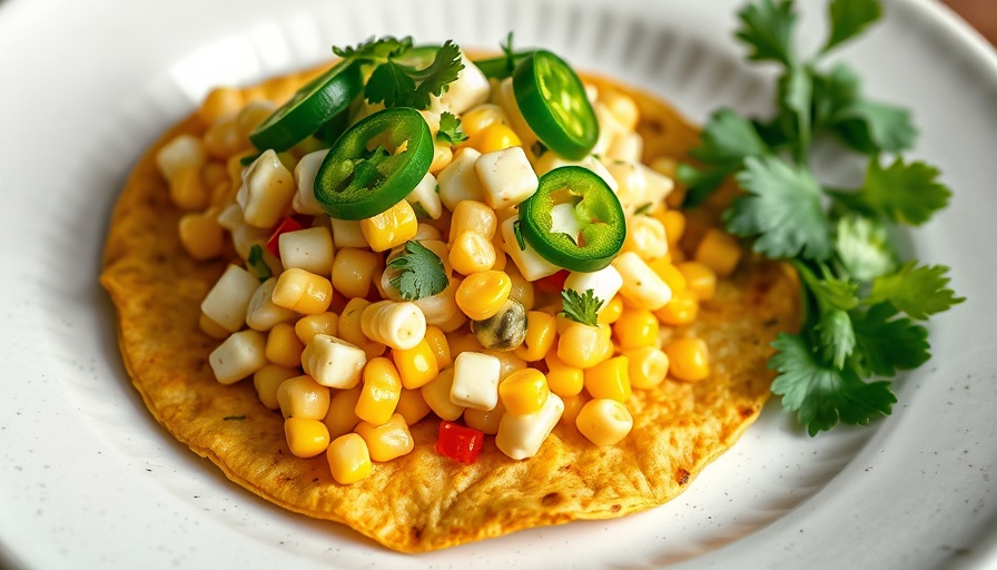 Street corn smash taco with toppings including corn and jalapenos.