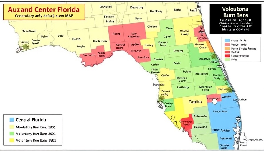 Central Florida map indicating burn bans in various counties.