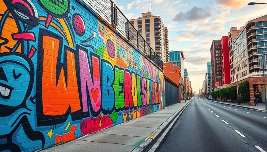 Florida gun range bankruptcy colorful mural on urban wall.