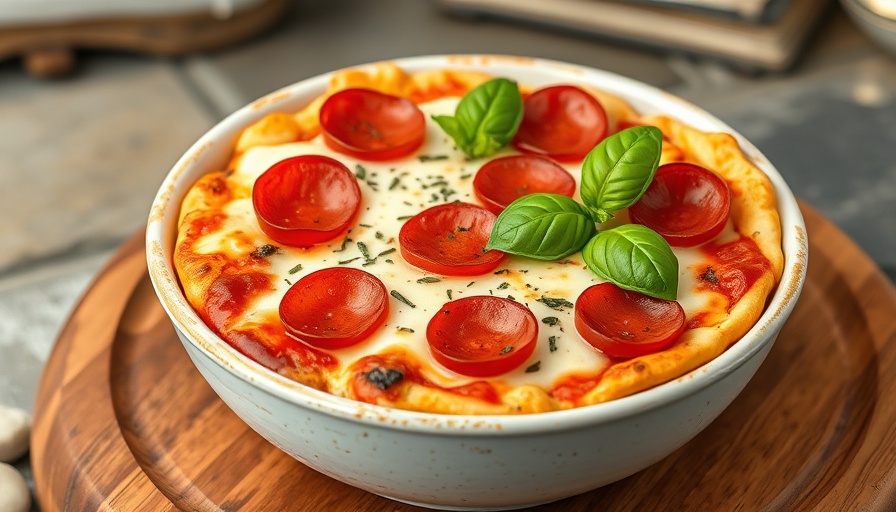 Cottage Cheese Pizza Bowl with melted cheese and pepperoni.