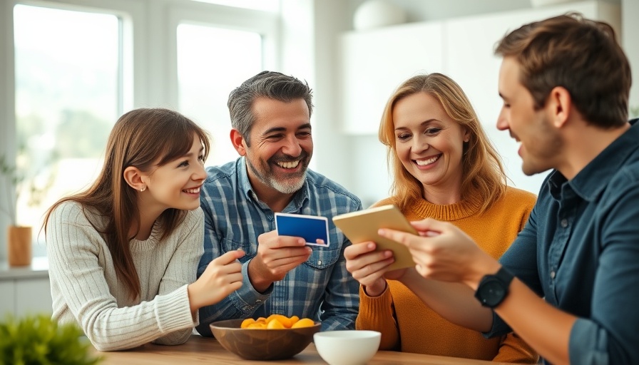 Family discussing credit card points for new parents at home.