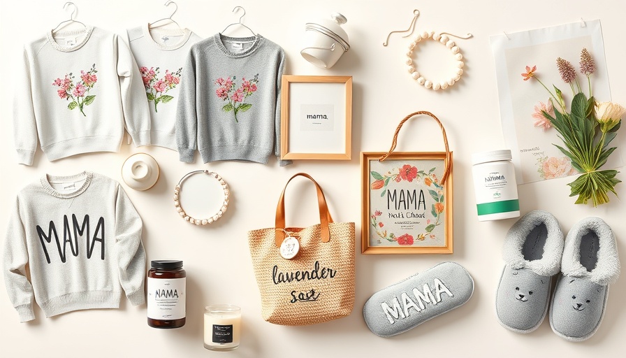 Collage of Mother's Day gift ideas including clothing, accessories, and home items.