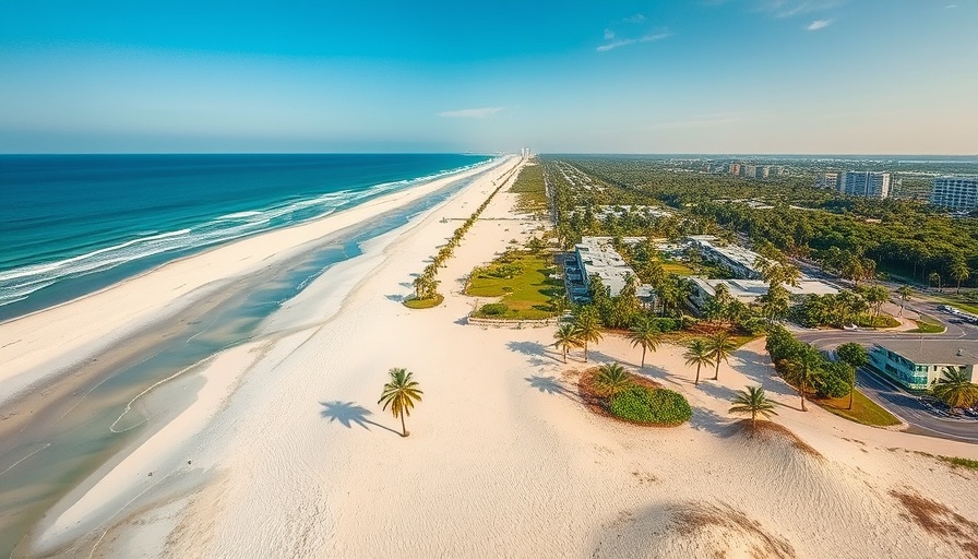 Aerial view of a Delray Beach development site with sandy shores.