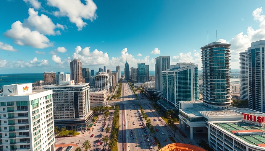 Skyline of downtown Miami showcasing city life.