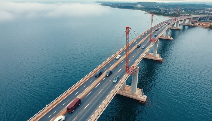 Tampa Bay transportation bridge under construction aerial view.