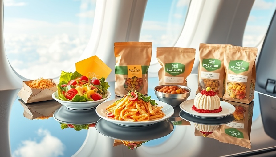 Delta Comfort+ meal selection with vibrant dishes and sky reflection.