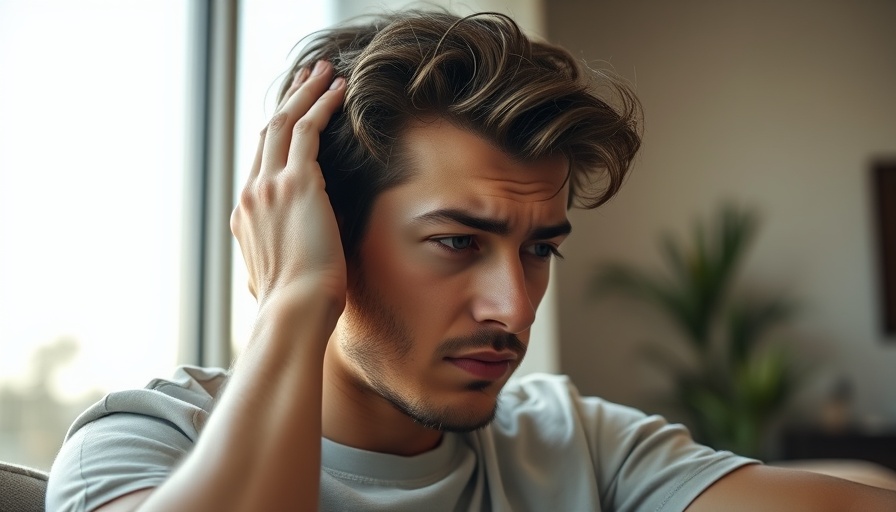 Young man stressed about dementia vs aging memory issues, sitting indoors.