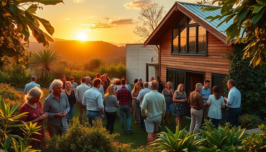 Gathering near modern house highlights World of Hyatt Business Credit Card benefits.
