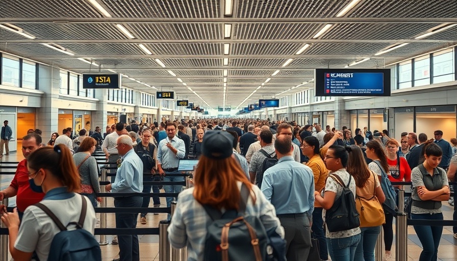 Real ID TSA Checkpoints in a busy airport terminal.