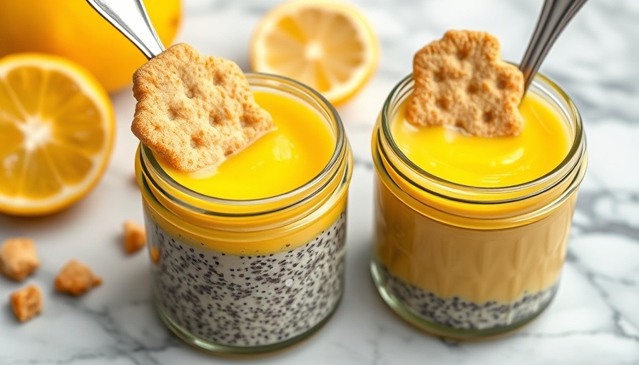 Delicious honey lemon curd recipe in glass jars with chia pudding.