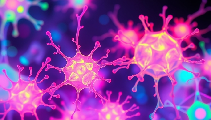 Vivid neon cellular structures illustrating unapproved stem cell therapies in Florida.