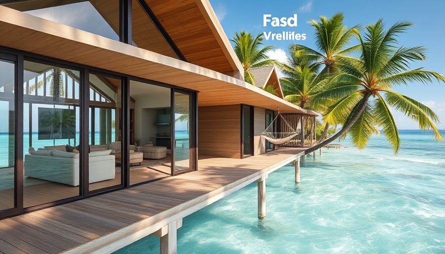 Patina Maldives overwater villa with palm trees and turquoise sea.
