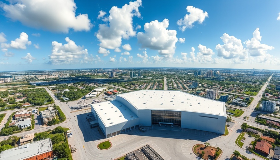 Aerial view of Miami-Dade warehouse in urban setting.