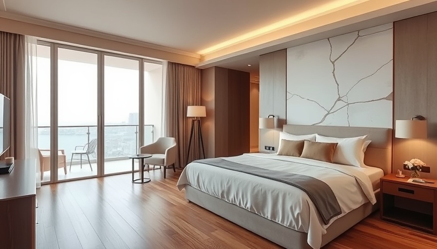 Luxury hotel bedroom with balcony during Dis-loyalty summer sale.