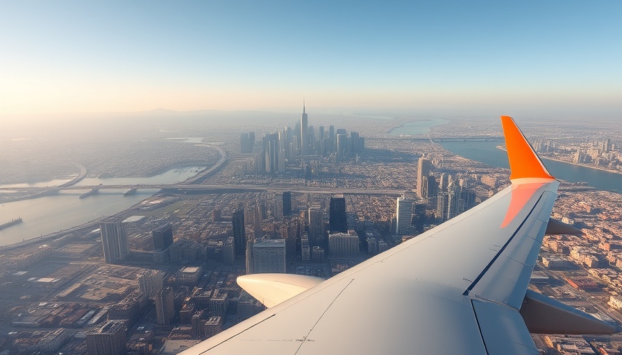 Aerial city view from airplane highlighting vast landscape.