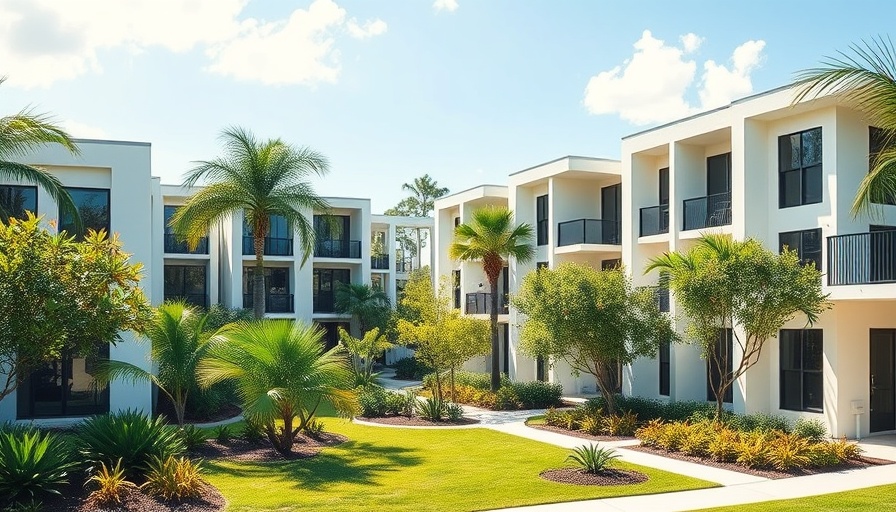Modern affordable housing in Florida amid greenery on a sunny day.