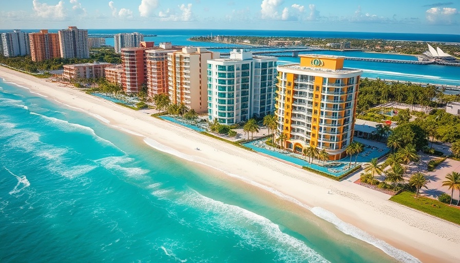 Aerial view of South Florida condos by the ocean.