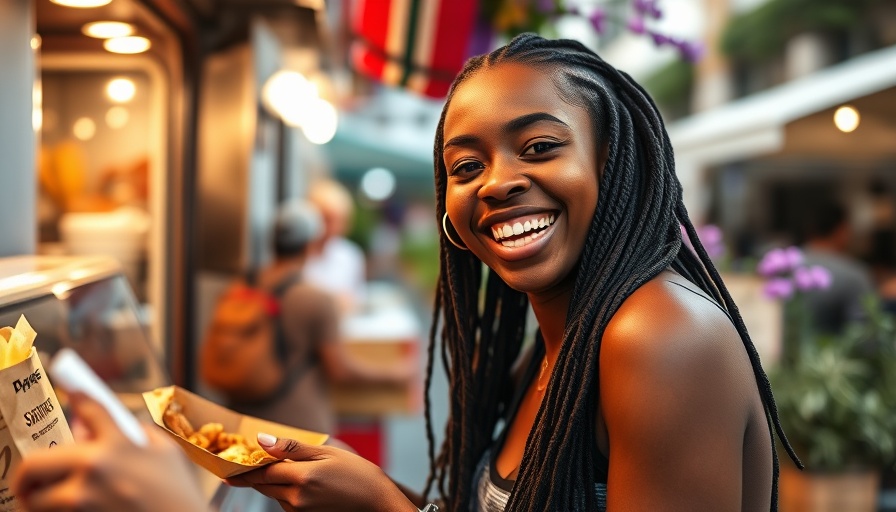 Woman enjoying food at Eeeeeatscon LA 2025 food truck.