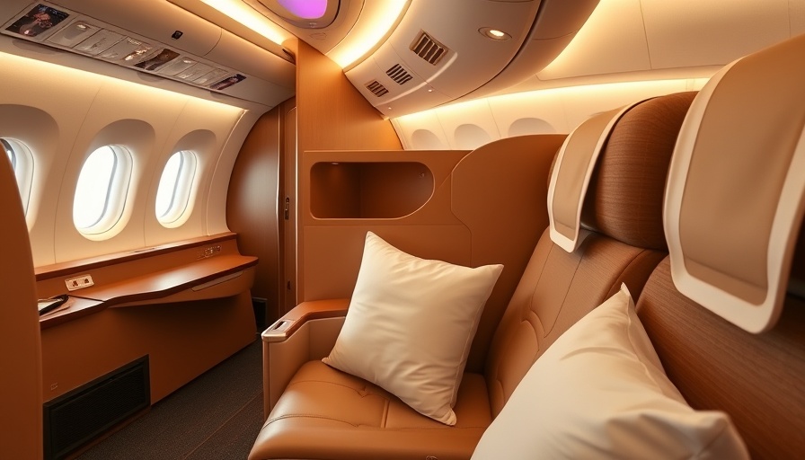 Luxurious Emirates first-class cabin interior with plush seat.