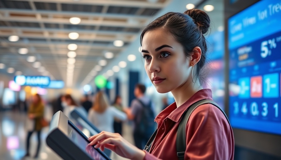 Woman using airport kiosk with suitcase, Clear membership price increase.