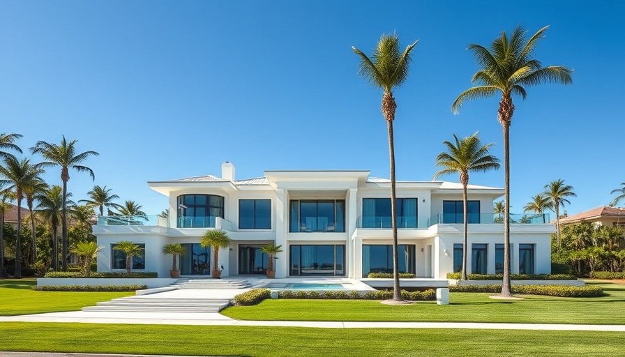 Modern coastal mansion in upscale area, Boca Raton real estate market trends.