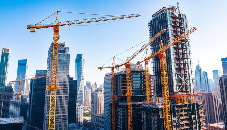 Skyscraper construction site in Brickell with cranes, highlighting construction loan activity.