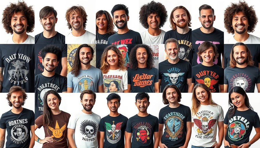 Stylish collage of band T-shirts as a timeless fashion statement.