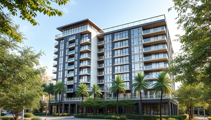 CGI Merchant sells distressed Coral Gables commercial condos, modern building exterior, lush setting.