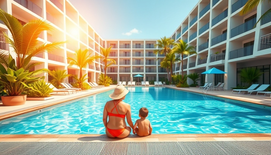 Mother and daughter at Marriott hotel poolside.