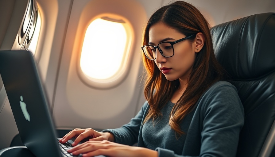 Woman working on laptop during flight, Citi / AAdvantage Executive.