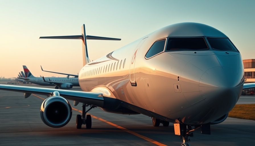 Delta regional jet grounded on airport tarmac with other planes.