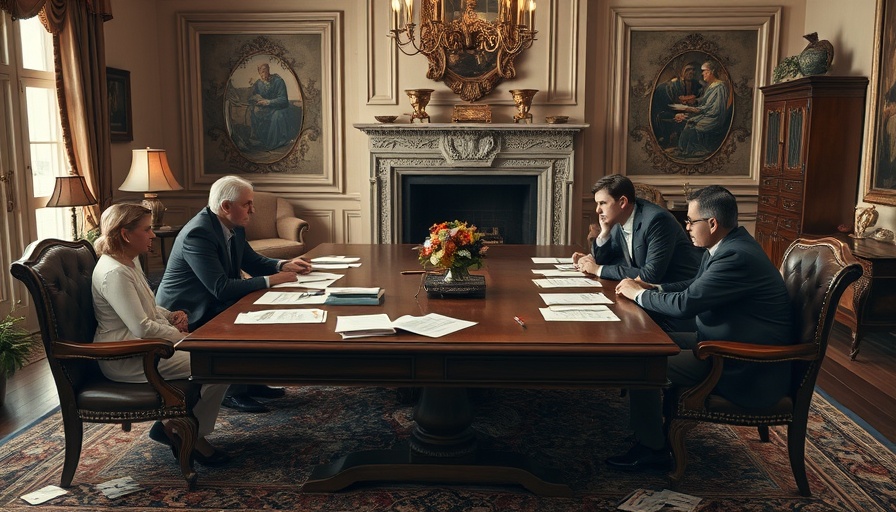 Family members in a tense discussion over inheritance in an elegant living room.
