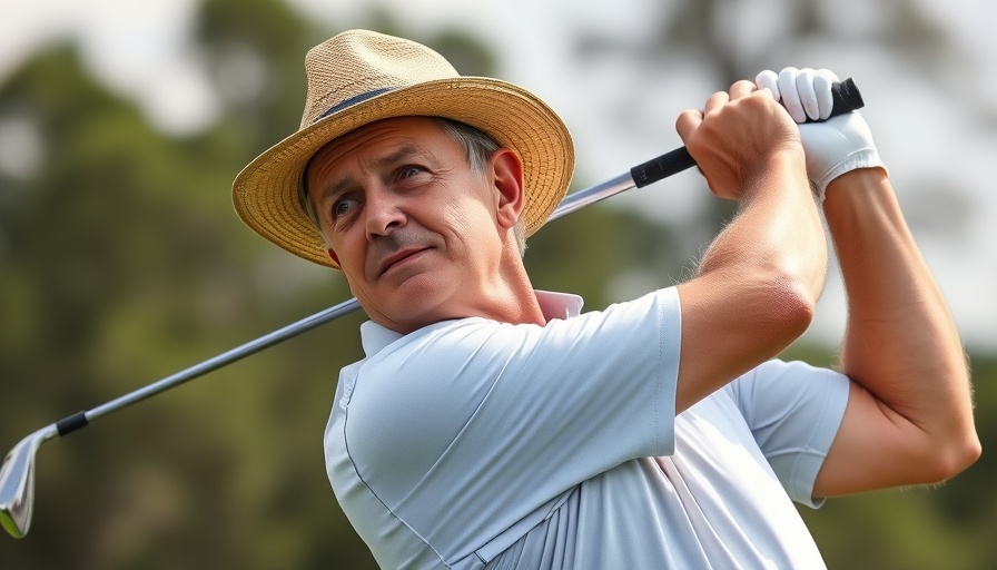 Jim Dent golfing legacy: Mature golfer in straw hat swinging club.