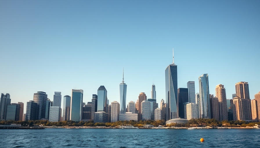 Trilogy Real Estate's Edgewater Development skyline view with waterfront.