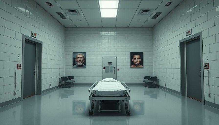 Florida and Alabama death row execution chamber with inmate portraits.