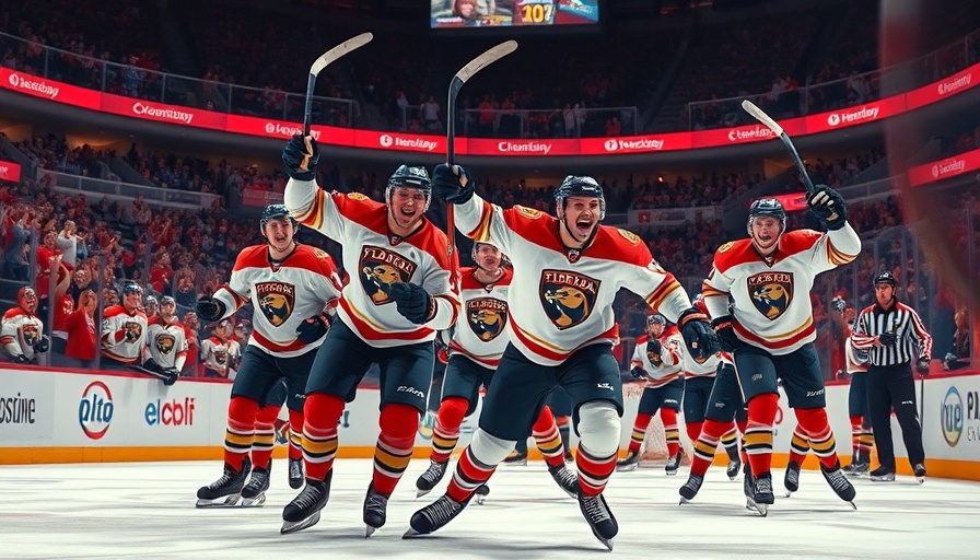 Florida Panthers players celebrating during game against Edmonton Oilers.