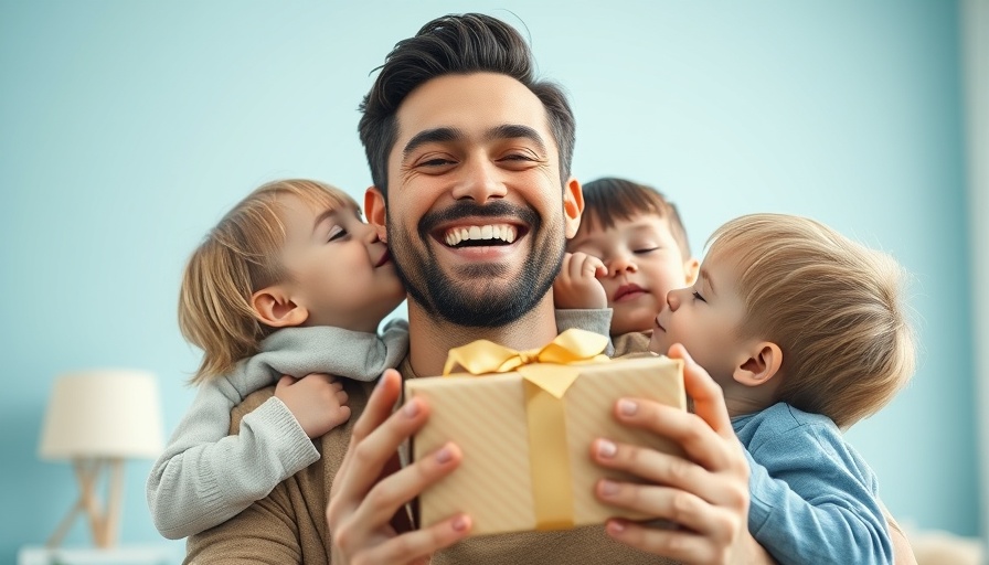 Joyful man receiving kisses and holding a gift, symbolizing happiness.