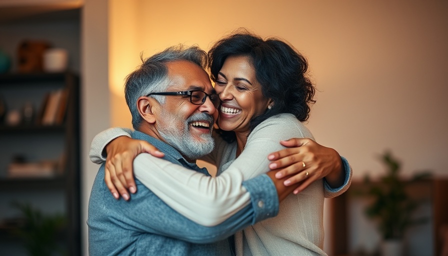 Joyful couple embracing indoors for Men's Health Month.