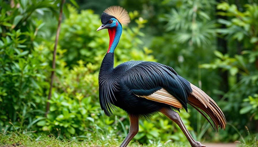 Cassowary in lush forest, Florida pet ownership dangers.