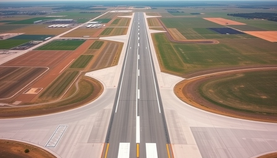 Aerial view of Florida airport's empty runway, clear day.