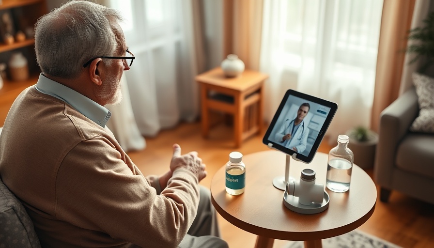 Elderly man in telemedicine session discussing medicines, illustrating pharmacy automation costs.