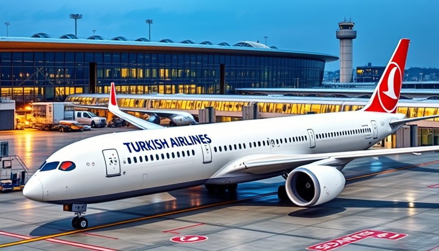 Turkish Airlines airplane at airport gate during million miles promotion.